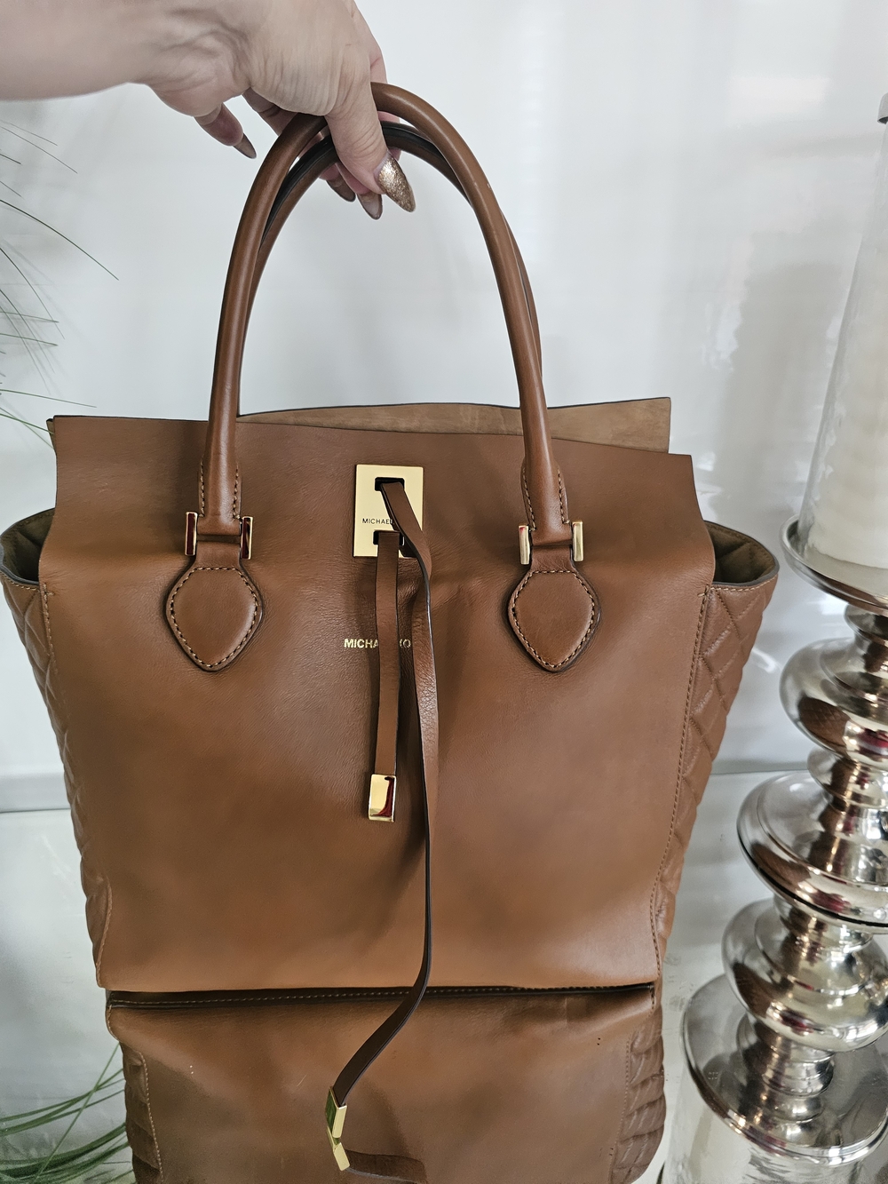 Rare MICHAEL KORS Collection Premier Luxury Tan Leather Top-Handle Tote